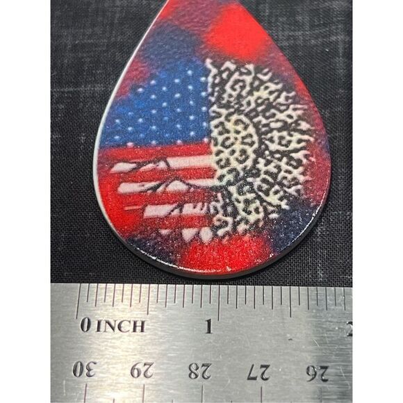 American Flag and Flower Inspired Plastic Silver Colored Fish Hook Stud Earring - Picture 3 of 3